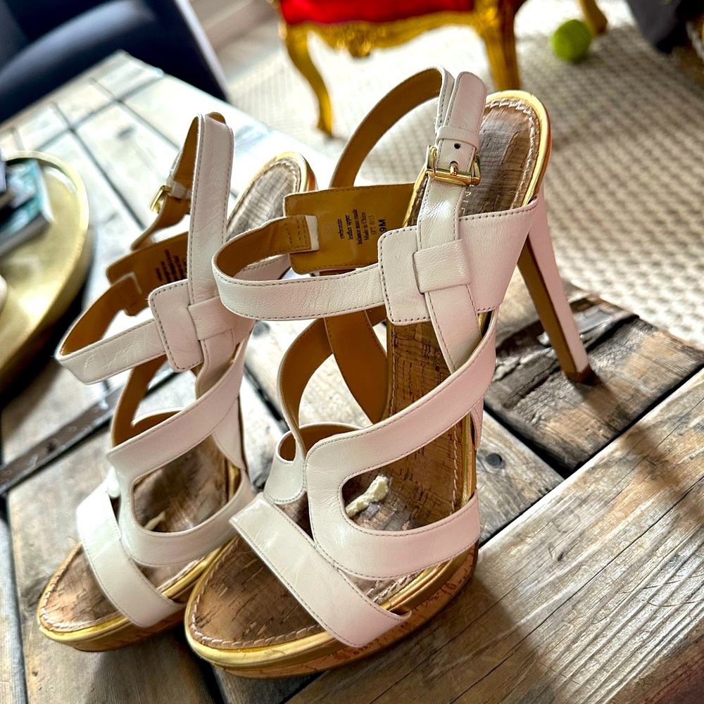 White and gold Nine West platform